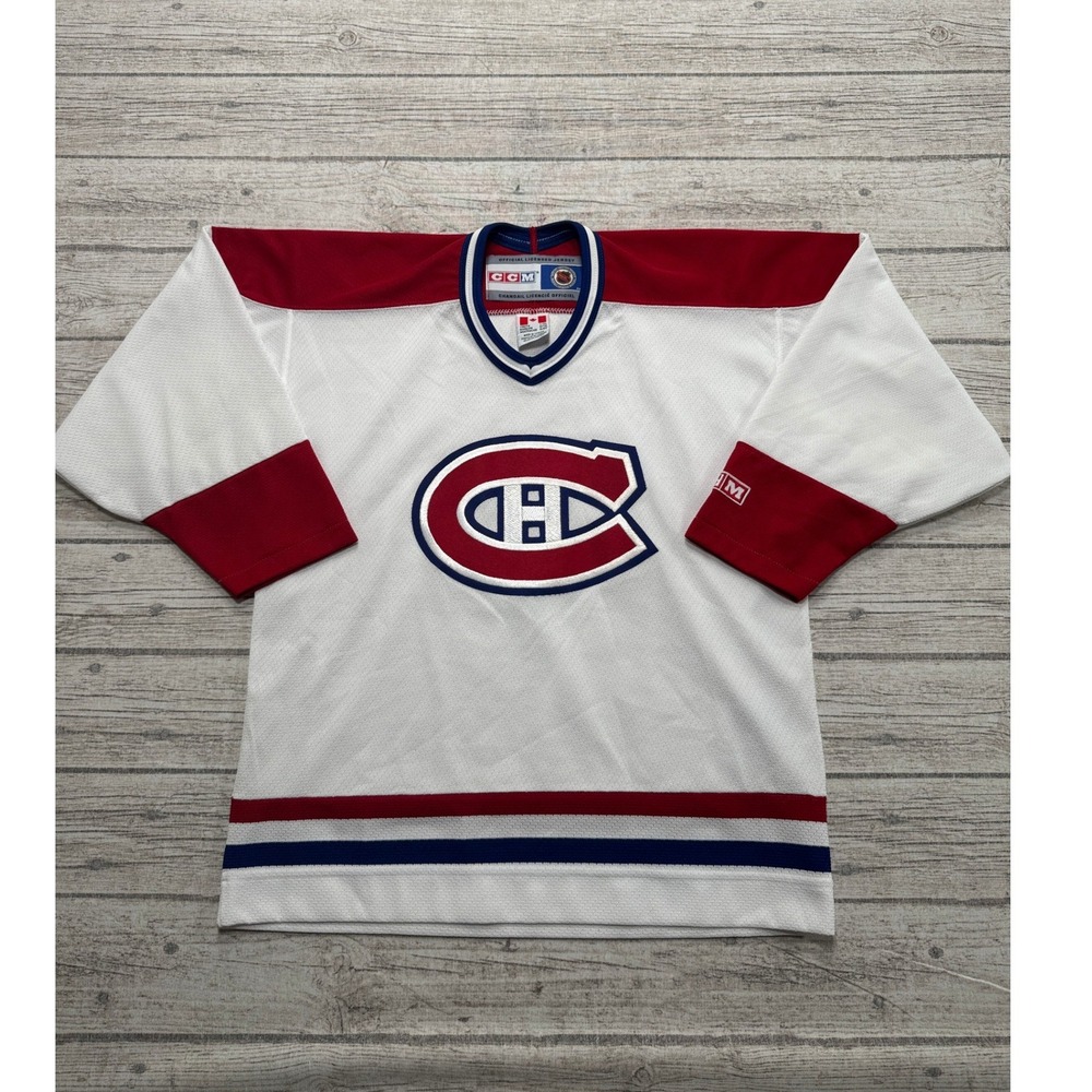 Vintage 90s CCM Montreal Canadiens Jersey Youth L/XL White NHL Ice Hockey Canada